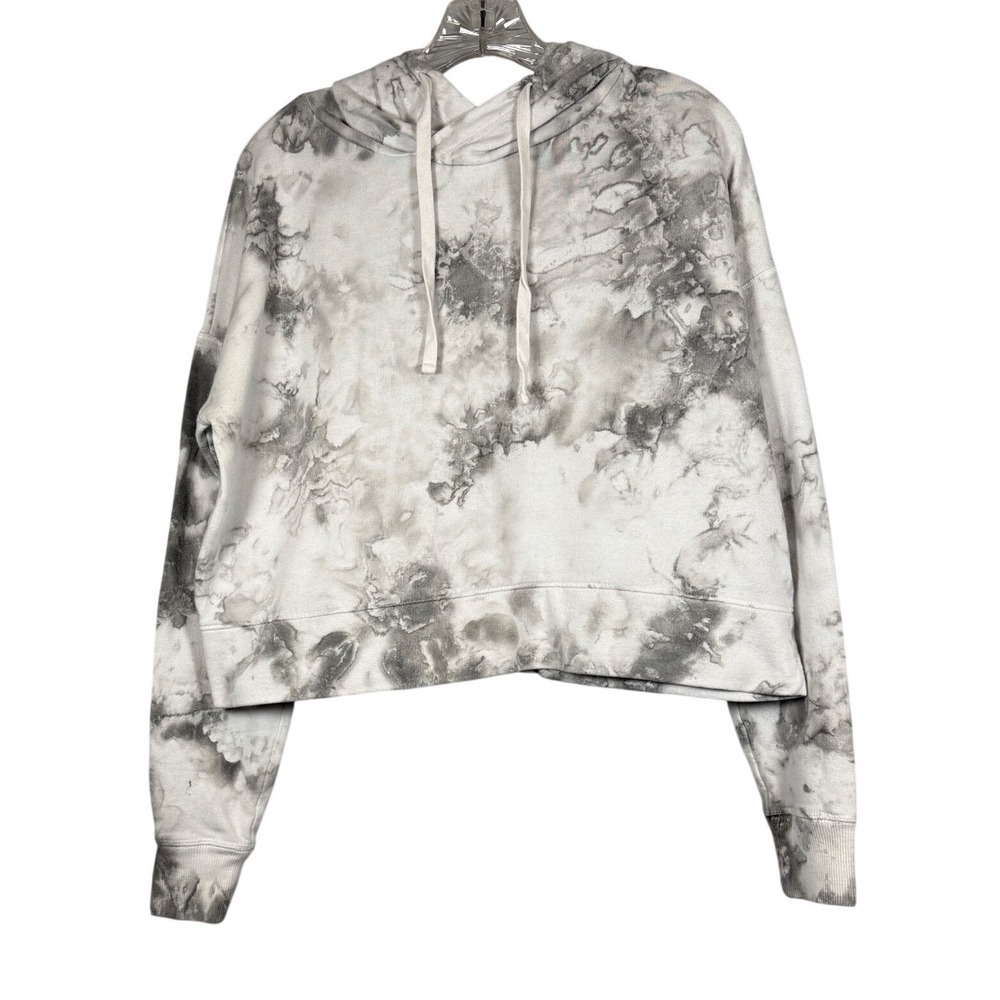 The Lounge Life Womens Grey White Tie Dye Cropped Hoodie Sweatshirt Size Large